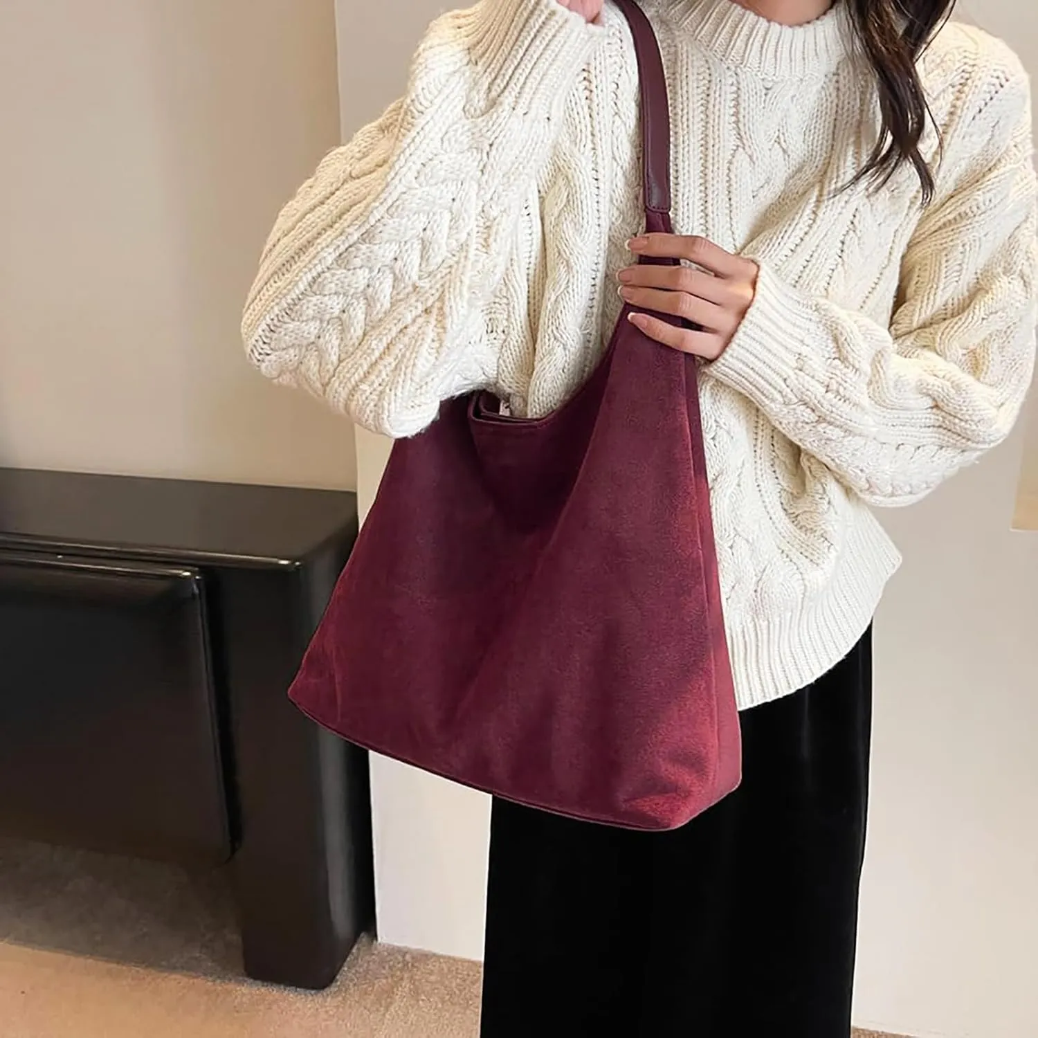 Leather Hobo Bags for Women - Brown Suede Retro Shoulder & Slouchy Bags for Fall
