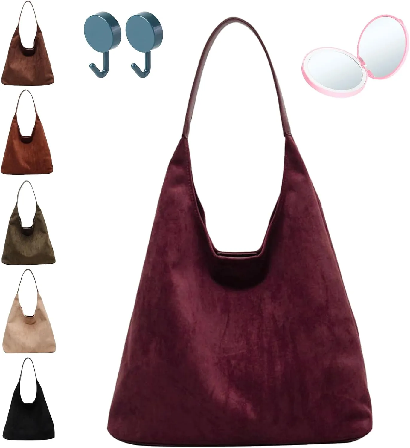 Leather Hobo Bags for Women - Brown Suede Retro Shoulder & Slouchy Bags for Fall
