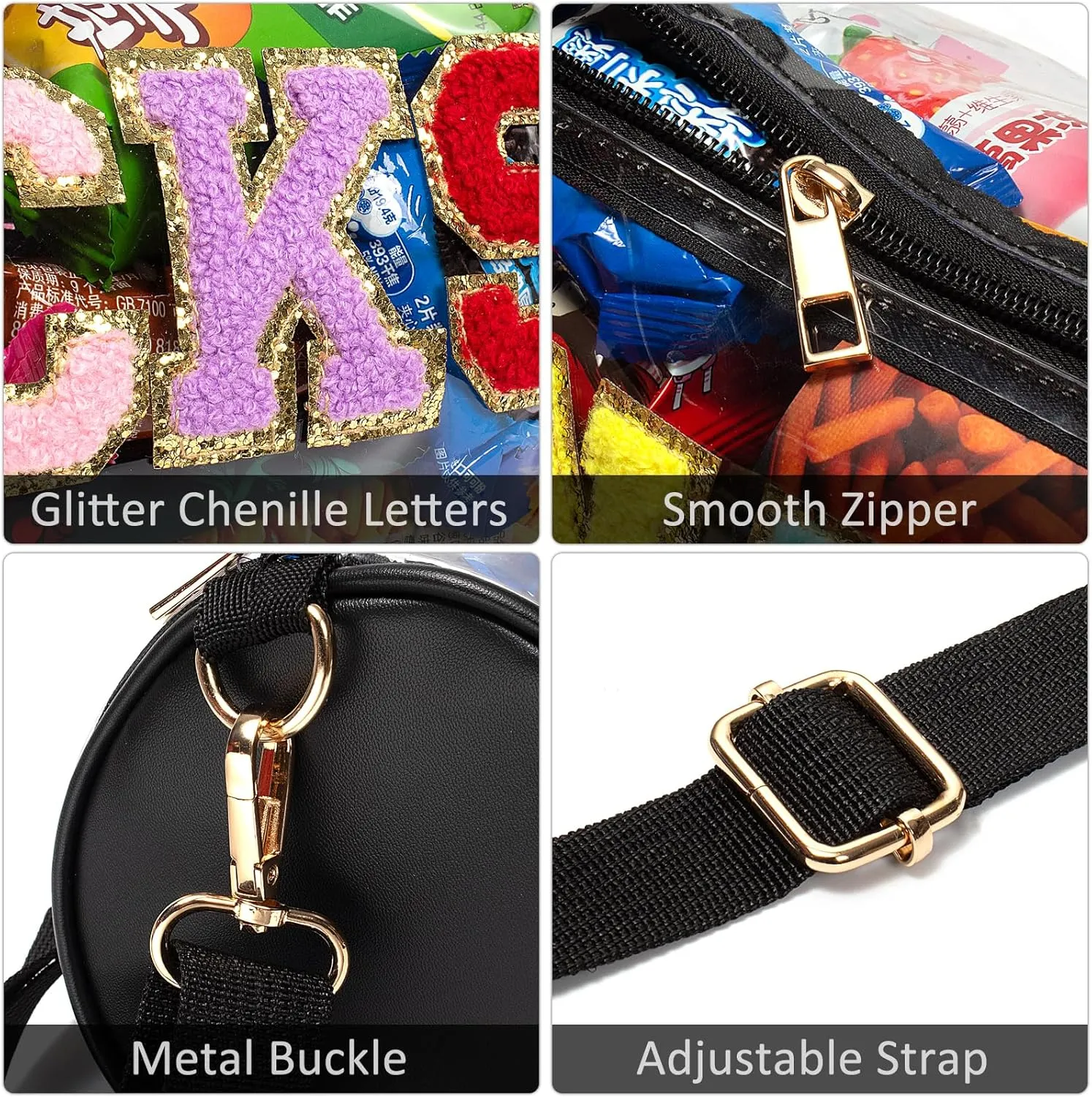 LETGO Chenille Letter Clear Zipper Pouch for Travel,Nylon Clear Cosmetic Bag,Makeup Travel Bag for Women Girls