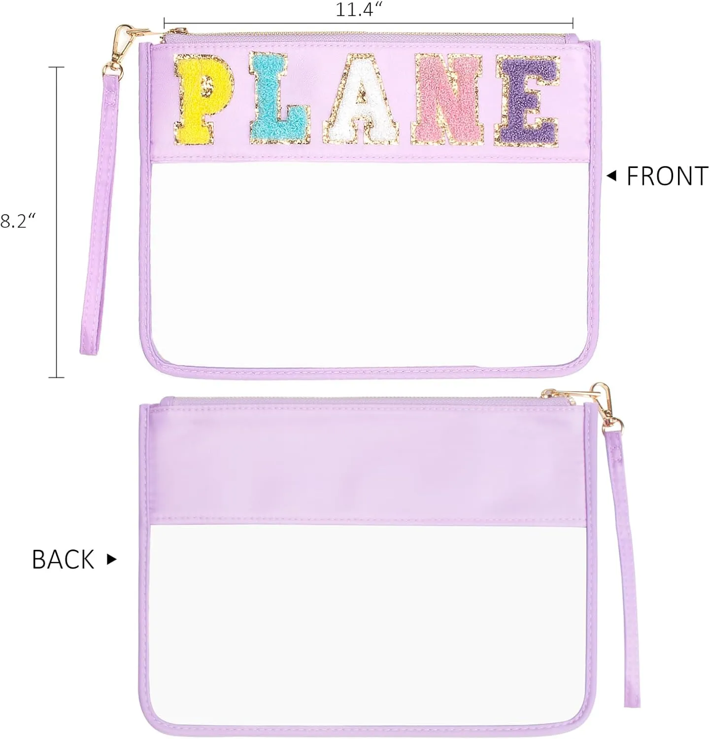 LETGO Chenille Letter Clear Zipper Pouch for Travel,Nylon Clear Cosmetic Bag,Makeup Travel Bag for Women Girls