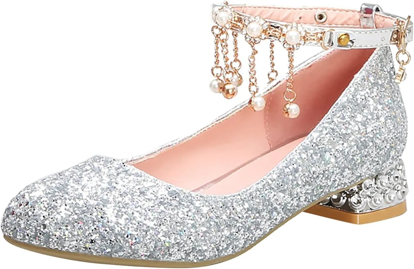 Little Kid Girls Dress Pumps Glitter Shoes Sequins Princess Low Heels Mary Jane Dance Wedding hinestones Sandals