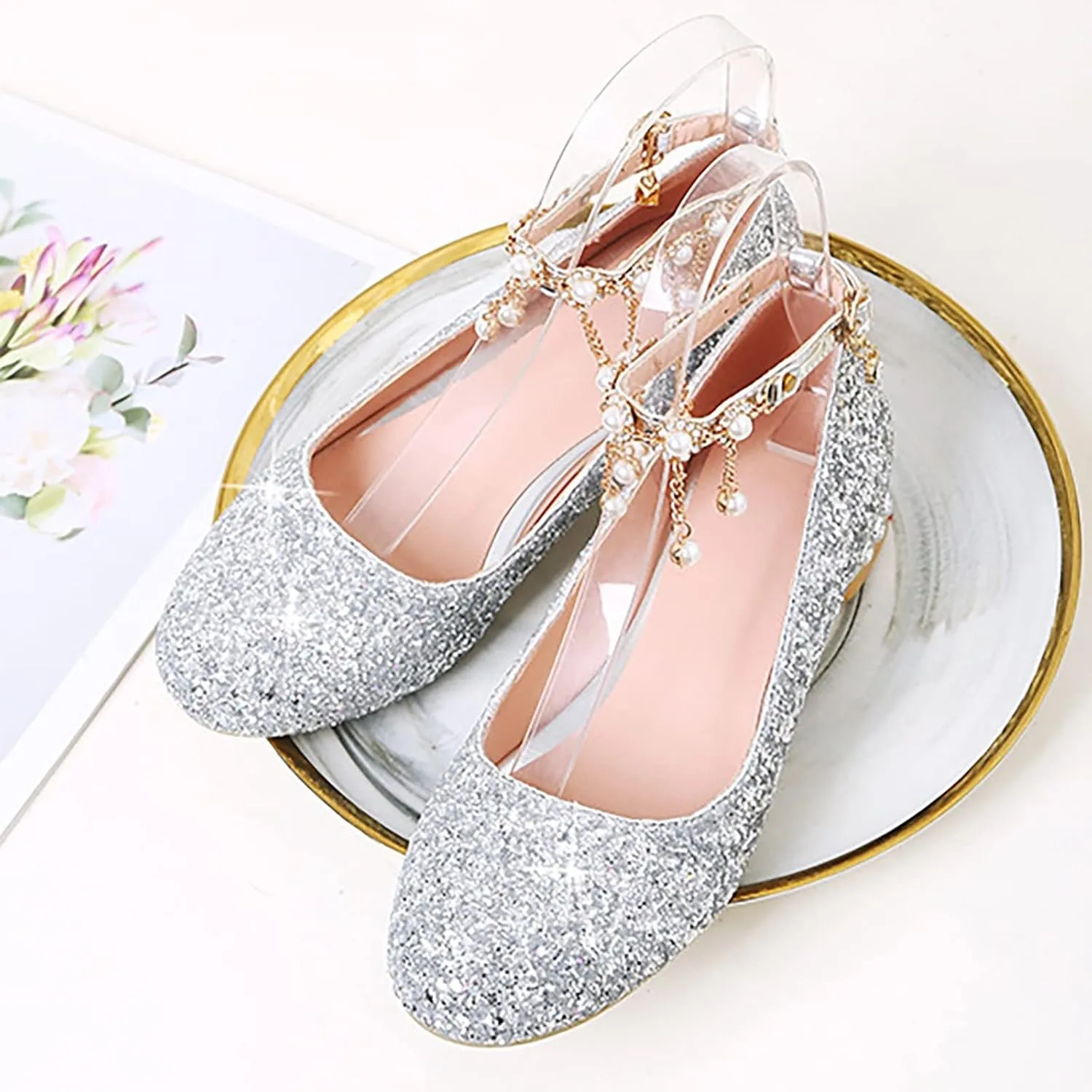 Little Kid Girls Dress Pumps Glitter Shoes Sequins Princess Low Heels Mary Jane Dance Wedding hinestones Sandals