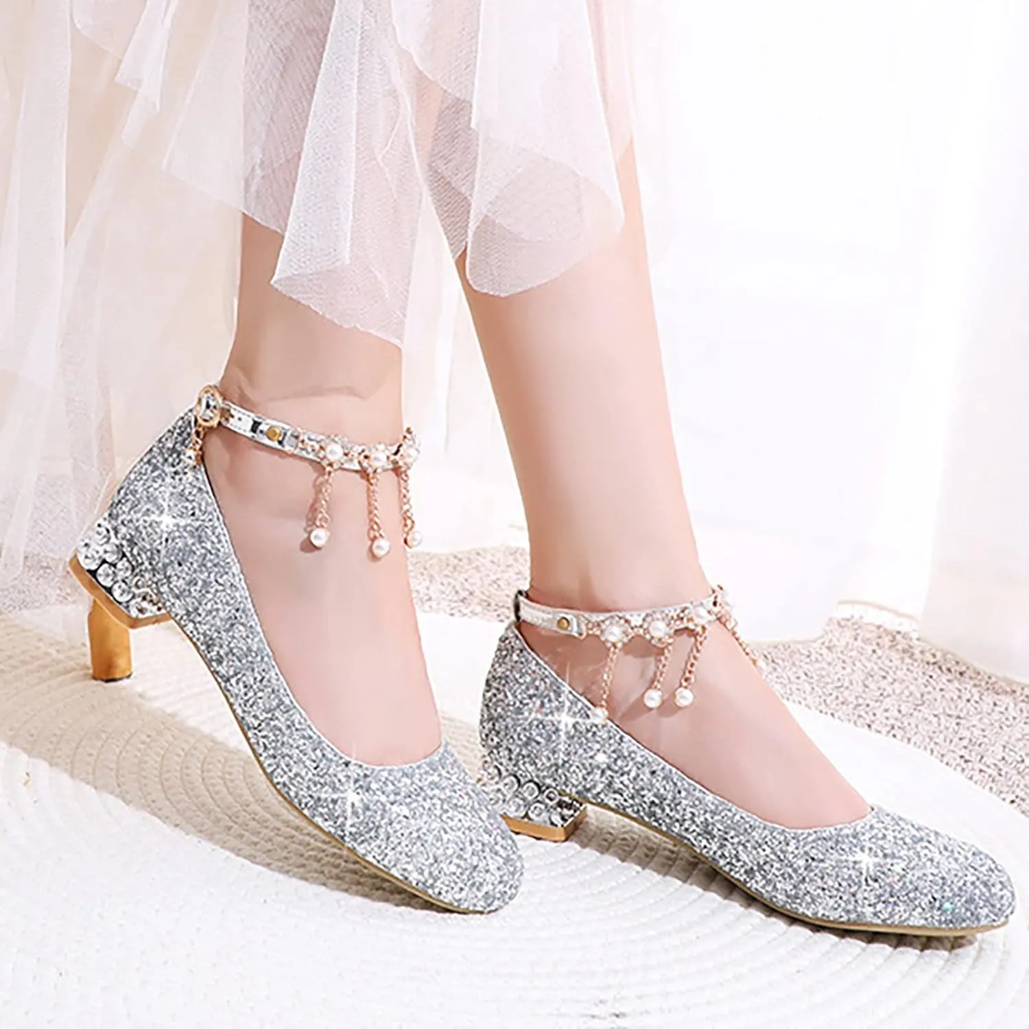 Little Kid Girls Dress Pumps Glitter Shoes Sequins Princess Low Heels Mary Jane Dance Wedding hinestones Sandals
