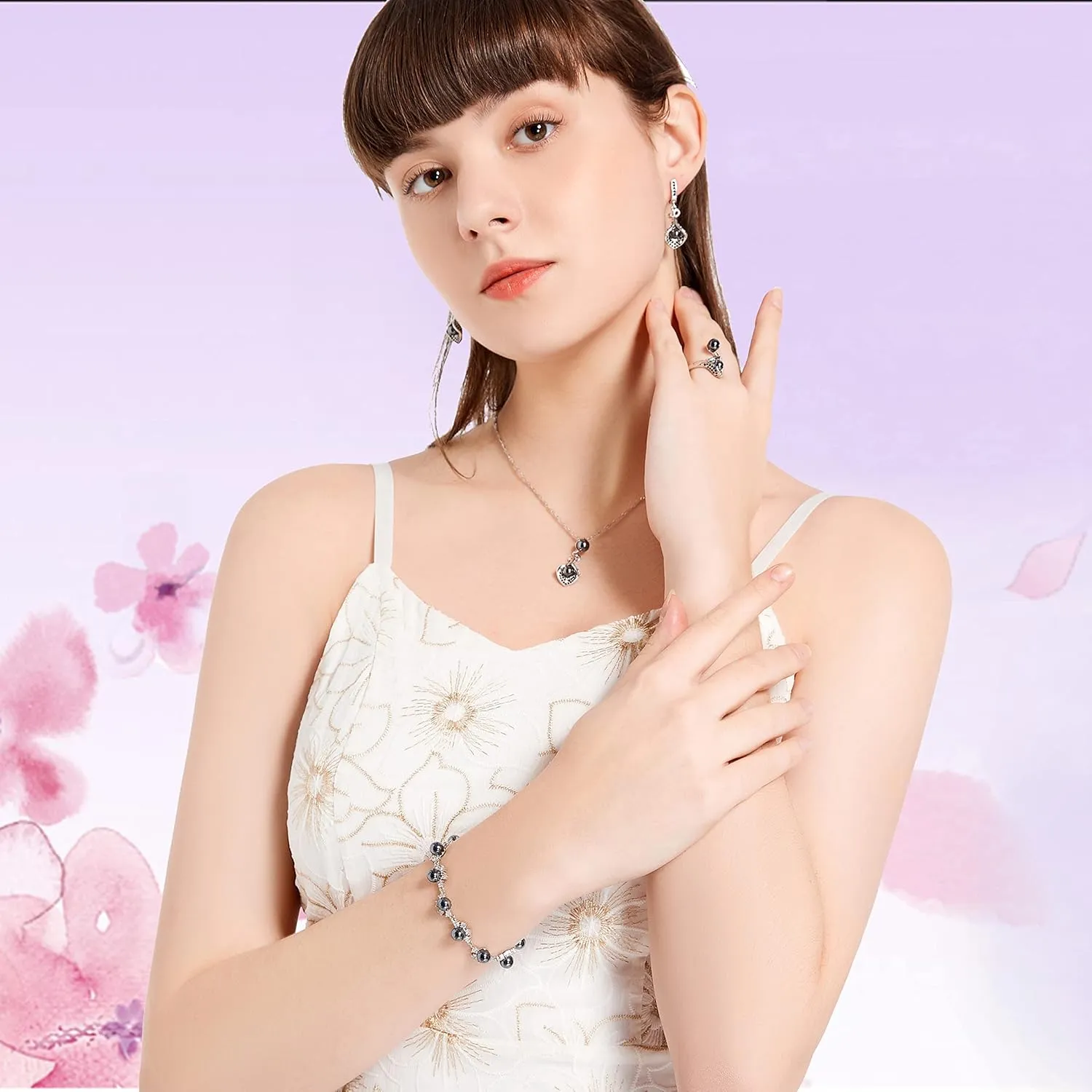 LMXXVJ Faux Pearl Jewelry Set for Women,Necklace Adjustable Ring Earrings Bracelet Set,Birthday/Wedding/Mothers Day Jewelry Gifts for Mom/Wife/Best Friend Goddess/Valentine