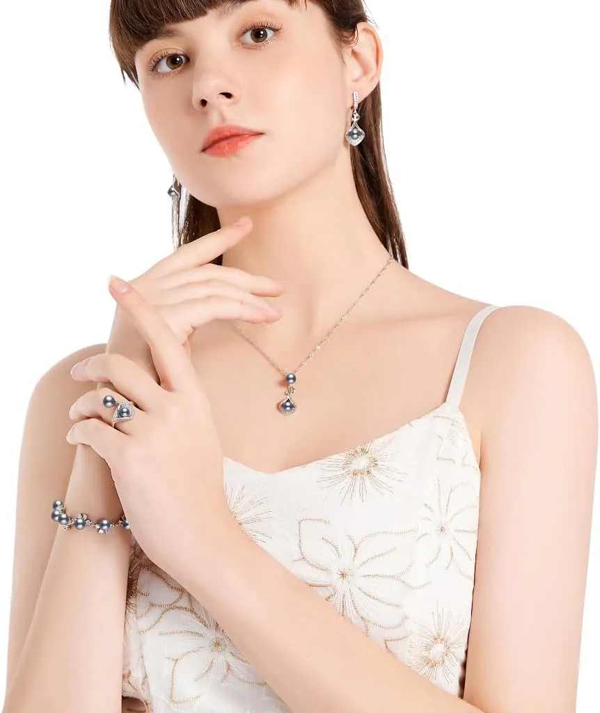 LMXXVJ Faux Pearl Jewelry Set for Women,Necklace Adjustable Ring Earrings Bracelet Set,Birthday/Wedding/Mothers Day Jewelry Gifts for Mom/Wife/Best Friend Goddess/Valentine