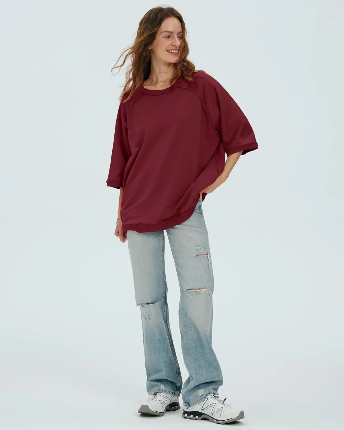 Locachy Women's Casual Crew Neck Sweatshirt Oversized 3/4 Sleeve Pullover Tops 2025 Fashion
