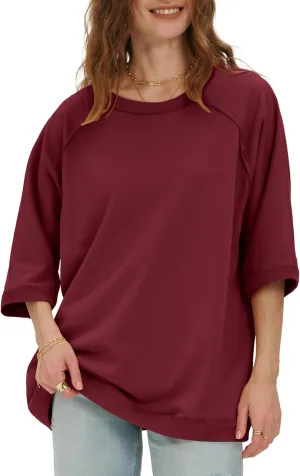 Locachy Women's Casual Crew Neck Sweatshirt Oversized 3/4 Sleeve Pullover Tops 2025 Fashion