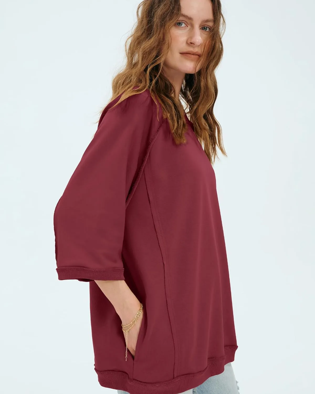 Locachy Women's Casual Crew Neck Sweatshirt Oversized 3/4 Sleeve Pullover Tops 2025 Fashion