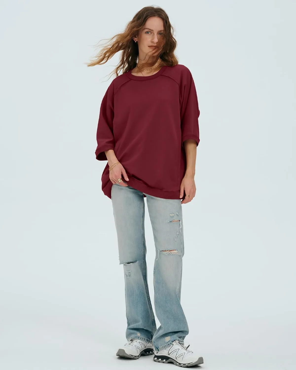 Locachy Women's Casual Crew Neck Sweatshirt Oversized 3/4 Sleeve Pullover Tops 2025 Fashion