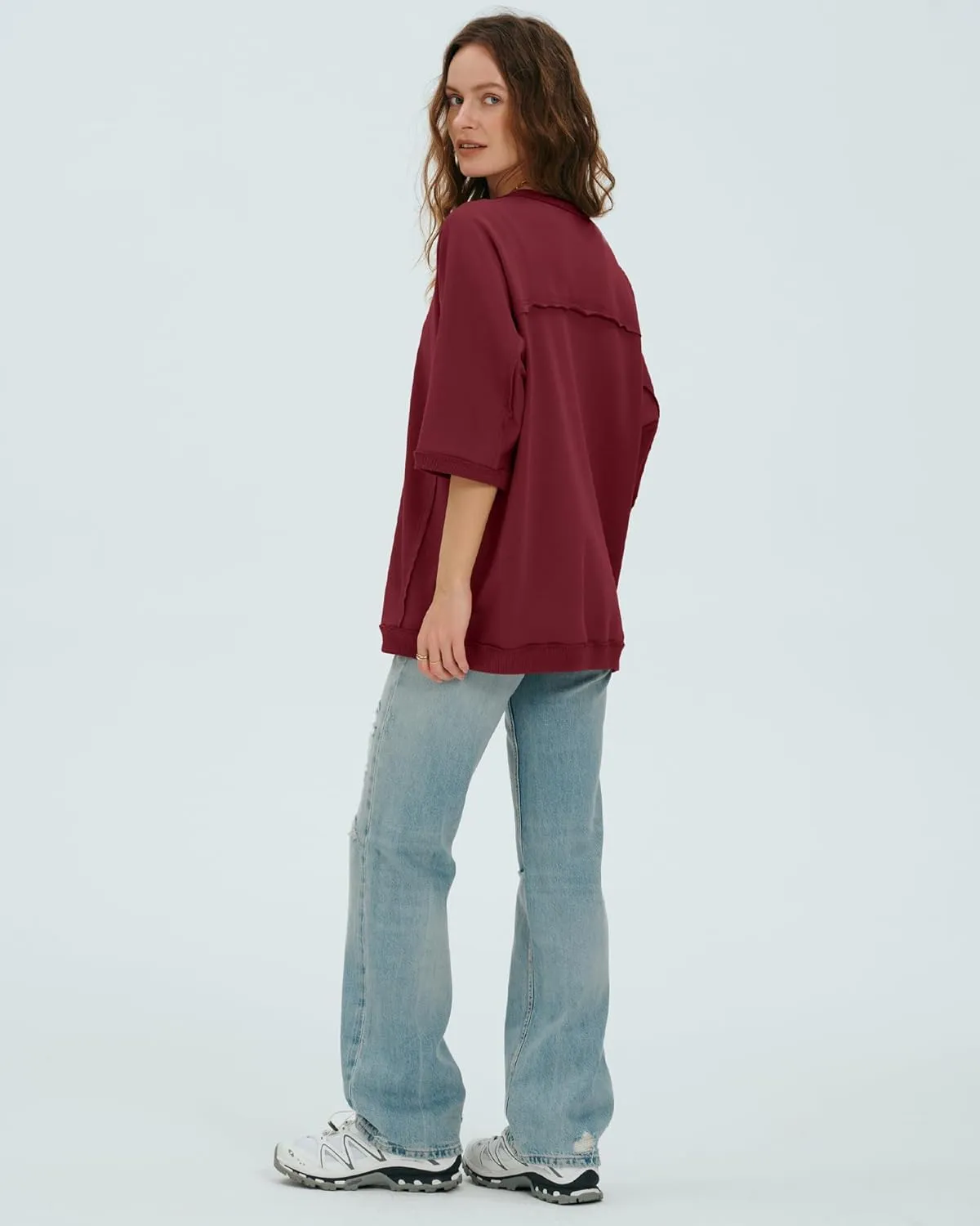 Locachy Women's Casual Crew Neck Sweatshirt Oversized 3/4 Sleeve Pullover Tops 2025 Fashion