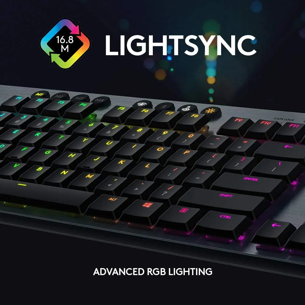 Logitech G915 LIGHTSPEED RGB Mechanical Gaming Keyboard, Low Profile GL Clicky Key Switch, LIGHTSYNC RGB, Advanced LIGHTSPEED Wireless and Bluetooth Support - Clicky,Black