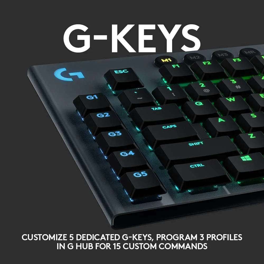 Logitech G915 LIGHTSPEED RGB Mechanical Gaming Keyboard, Low Profile GL Clicky Key Switch, LIGHTSYNC RGB, Advanced LIGHTSPEED Wireless and Bluetooth Support - Clicky,Black