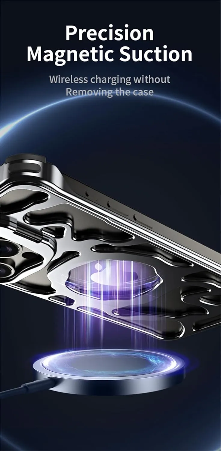 Luxury Magnetic Lens Ring Stand Frameless Hollow Heat Dissipation Phone Case for iPhone 14 13 15 Pro Max Shockproof Metal Cover,Gray MAG,for iPhone 15 Pro