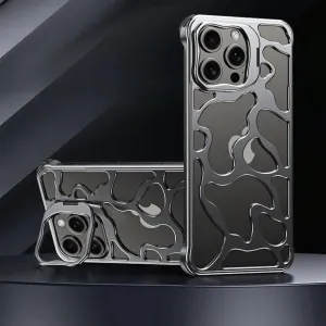 Luxury Magnetic Lens Ring Stand Frameless Hollow Heat Dissipation Phone Case for iPhone 14 13 15 Pro Max Shockproof Metal Cover,Gray,for iPhone 15 Pro
