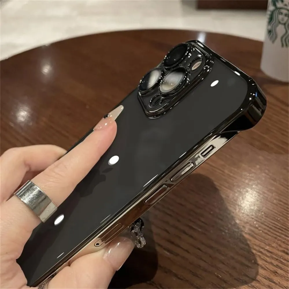 Luxury Plating Transparent Frameless Ultra Thin Case for iPhone 15 14 Plus 13 12 11 Pro Max Clear Hard Camera Protection Cover,Black,for iPhone14