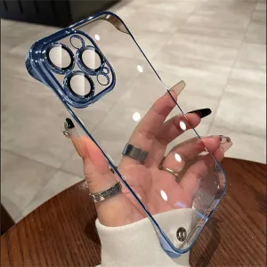 Luxury Plating Transparent Frameless Ultra Thin Case for iPhone 15 14 Plus 13 12 11 Pro Max Clear Hard Camera Protection Cover,Blue,for iPhone14