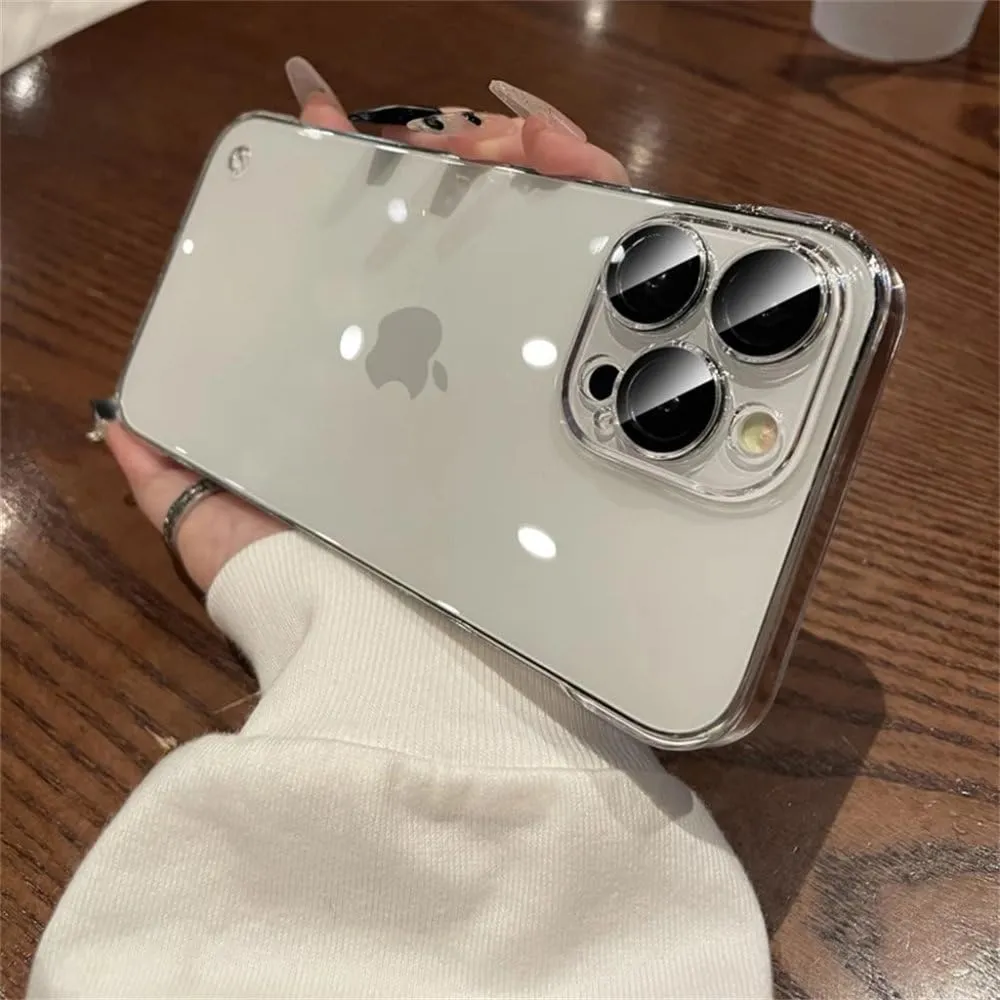 Luxury Plating Transparent Frameless Ultra Thin Case for iPhone 15 14 Plus 13 12 11 Pro Max Clear Hard Camera Protection Cover,Clear,for iPhone14