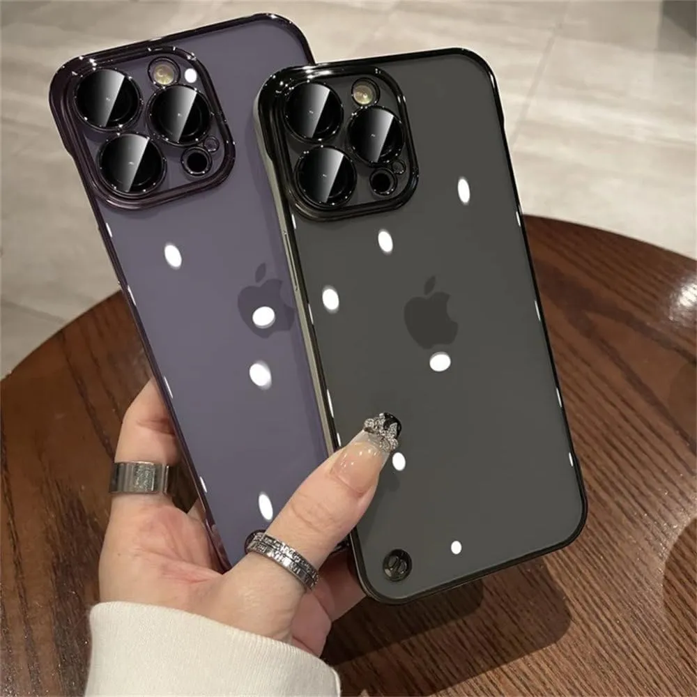 Luxury Plating Transparent Frameless Ultra Thin Case for iPhone 15 14 Plus 13 12 11 Pro Max Clear Hard Camera Protection Cover,Clear,for iPhone14