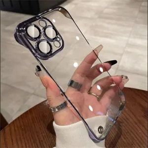 Luxury Plating Transparent Frameless Ultra Thin Case for iPhone 15 14 Plus 13 12 11 Pro Max Clear Hard Camera Protection Cover,Purple,for iPhone14