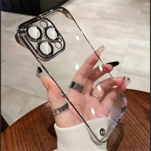 Luxury Plating Transparent Frameless Ultra Thin Case for iPhone 15 14 Plus 13 12 11 Pro Max Clear Hard Camera Protection Cover,Silver,for iPhone14