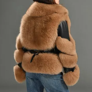 Luxury  Real Fox Fur Coats with 100% Genuine Sheepskin Leather Jackets Wholeskin Natural Fox Fur Female Parkas