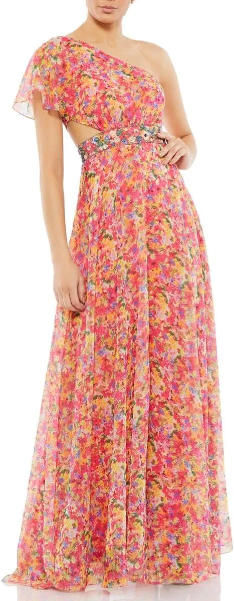 Mac Duggal Womens Cut-Out Chiffon Evening Dress