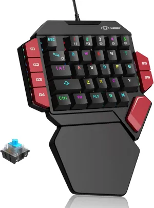 MageGee One Handed Professional Gaming Keyboard, RGB Backlit 35 Keys Mini Wired Mechanical Keyboard with Blue Switch for PC Gamer, Support 6 Macro Keys - Black/Red