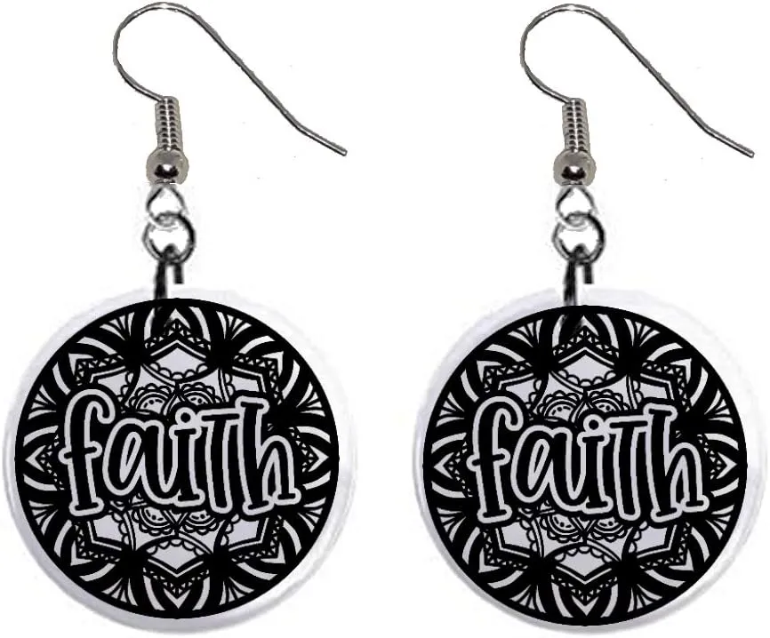 Mandala Faith Circle Printed Jewelry Metal Button Novelty Earrings 1 inch diameter