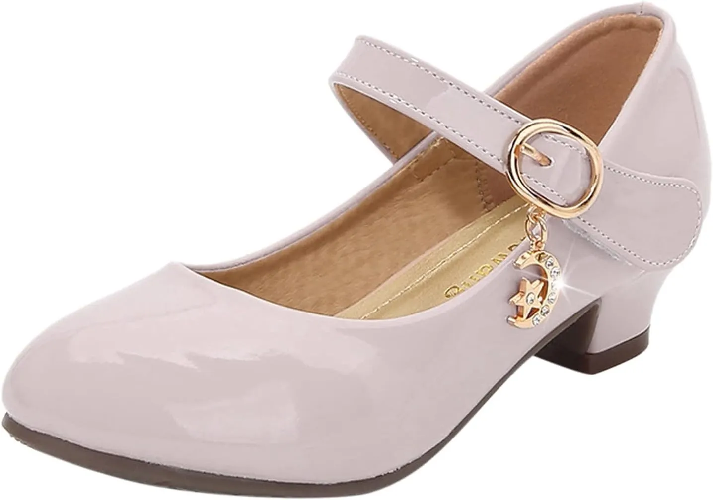 Mary Jane Heels Shoes for Girls Low Heel Dress Shoes Flower Kids School Patent Leather Faux Shoes for Wedding Party
