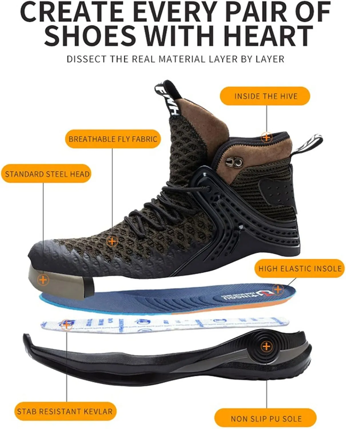 Men winter boots High Top Men Boots Steel Toe Shoes Men Work Boots Safety Shoes Men Anti-puncture Work Sneakers Lightweight Winter Boots Male