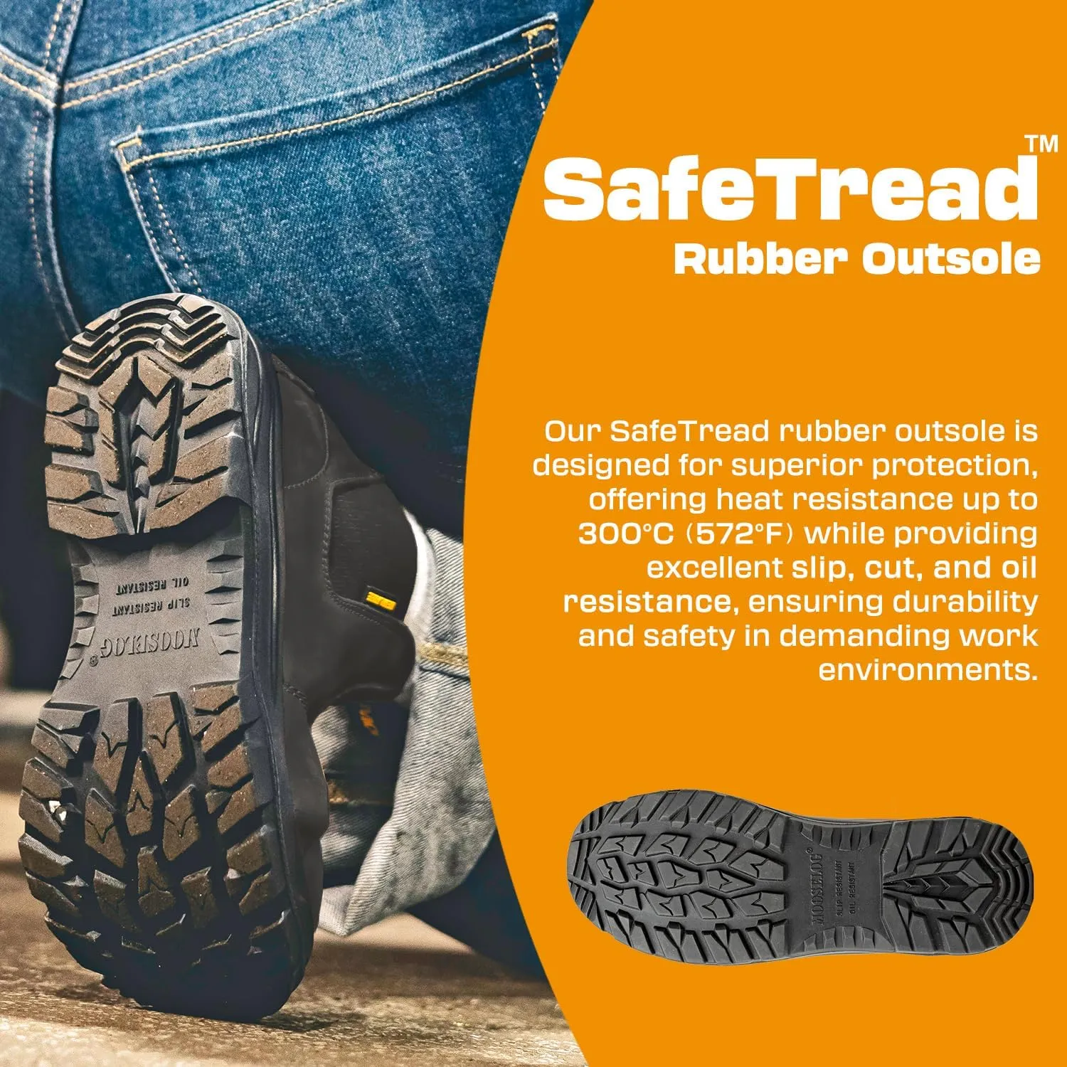 Men's ASTM & CSA Certified Composite Toe Chelsea Work Boots  100% Leather, Lightweight, I/C/EH/PR/ESR, Oil/Slip/Heat Resistant, Rubber Outsole, Safety Boots 5666