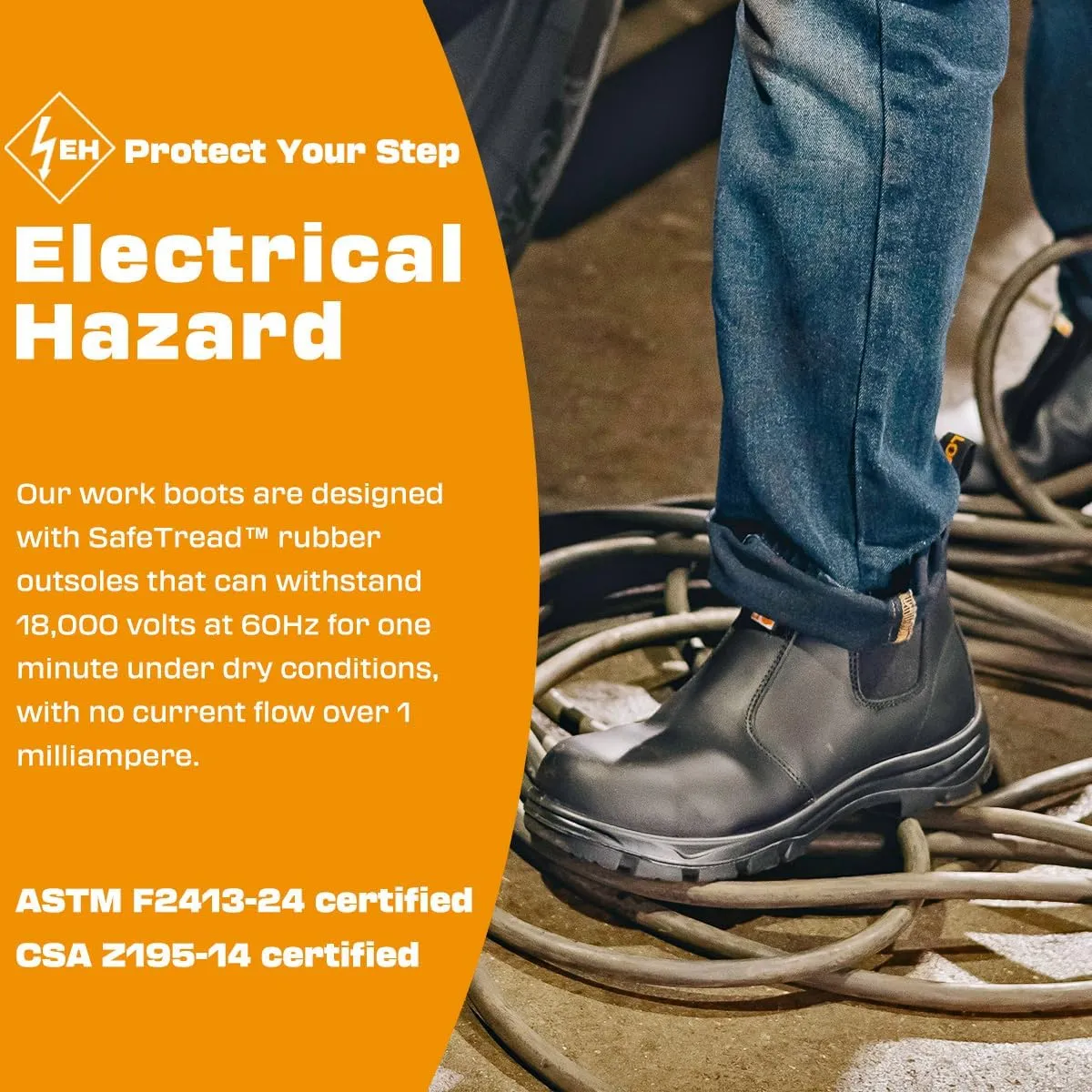 Men's ASTM & CSA Certified Composite Toe Chelsea Work Boots  100% Leather, Lightweight, I/C/EH/PR/ESR, Oil/Slip/Heat Resistant, Rubber Outsole, Safety Boots 5666