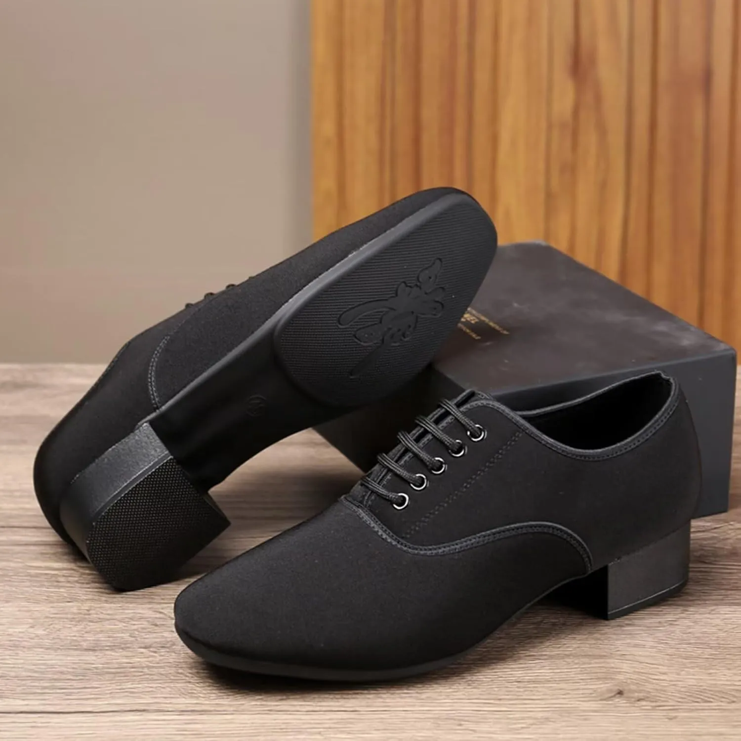 Men's Ballroom Dance Shoes Black 1.3 Inch Professional Ballroom Tango Waltz Performance Shoes Standard Heel Modern Dancing Shoes