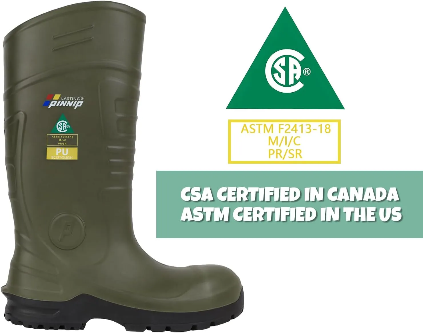 Mens PU Rubber Work Boots With Steel Toe & Shank - Waterproof Anti-slip Mud Rain Boots Hunting Boots ASTM F2413-18 Acid & Oil Resistant