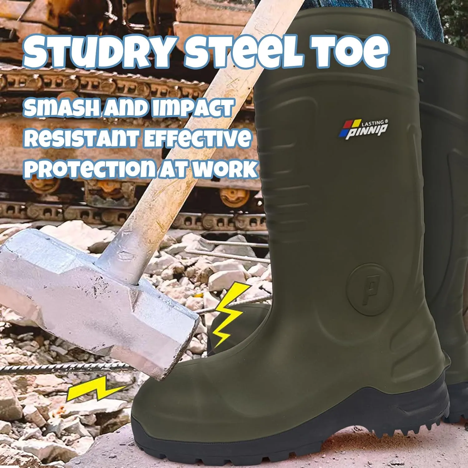 Mens PU Rubber Work Boots With Steel Toe & Shank - Waterproof Anti-slip Mud Rain Boots Hunting Boots ASTM F2413-18 Acid & Oil Resistant