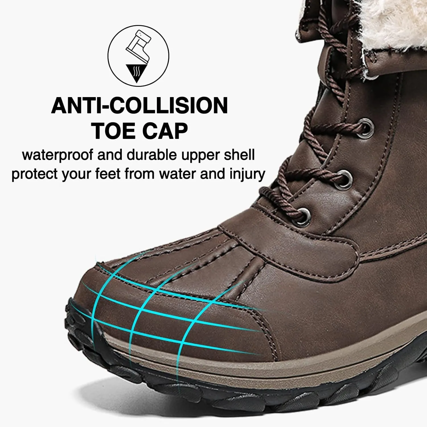 Mens Snow Duck Boots Waterproof Insulated Warm Fur Lined Winter Boots Non Slip Rubber Hiking Boots Casual Outdoor