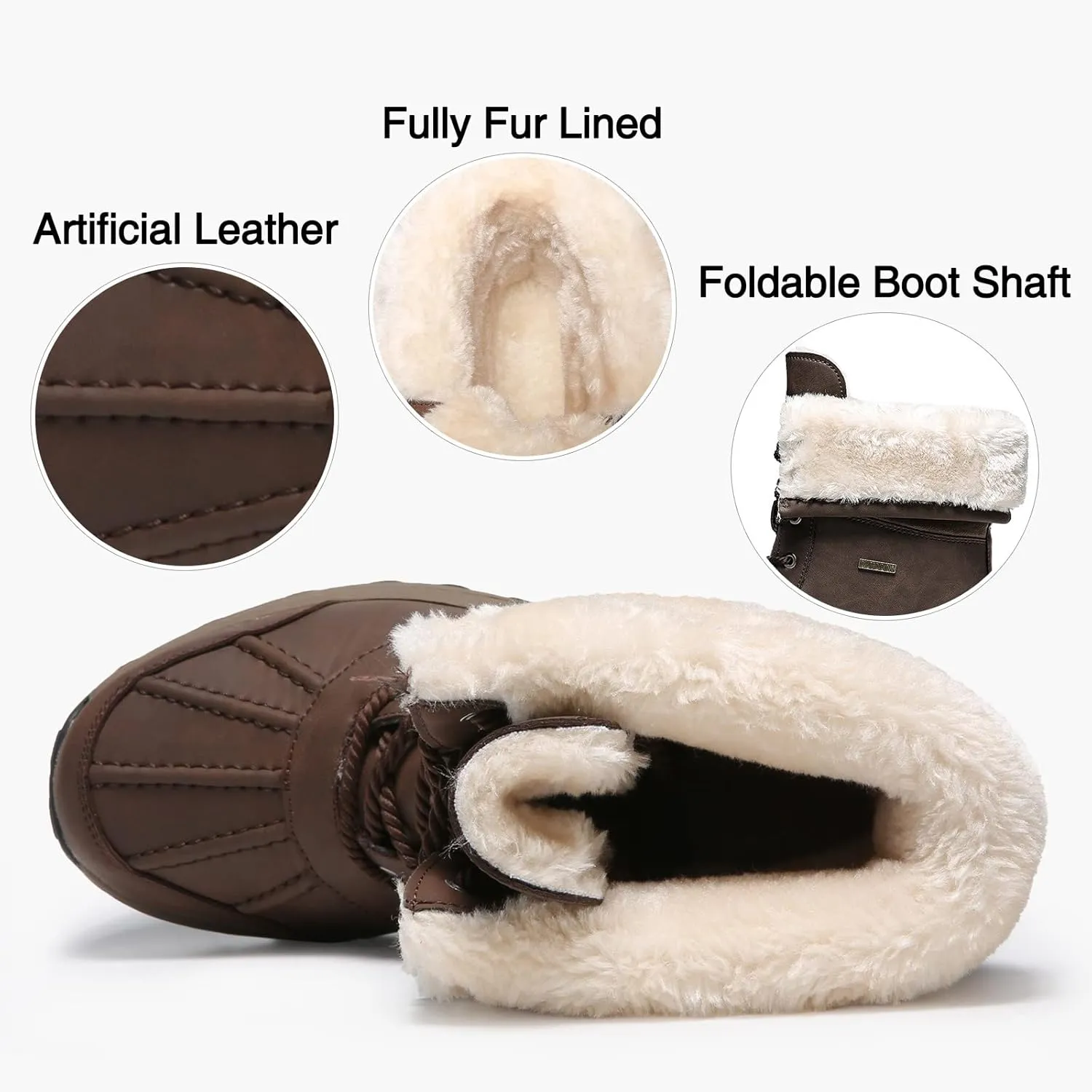 Mens Snow Duck Boots Waterproof Insulated Warm Fur Lined Winter Boots Non Slip Rubber Hiking Boots Casual Outdoor
