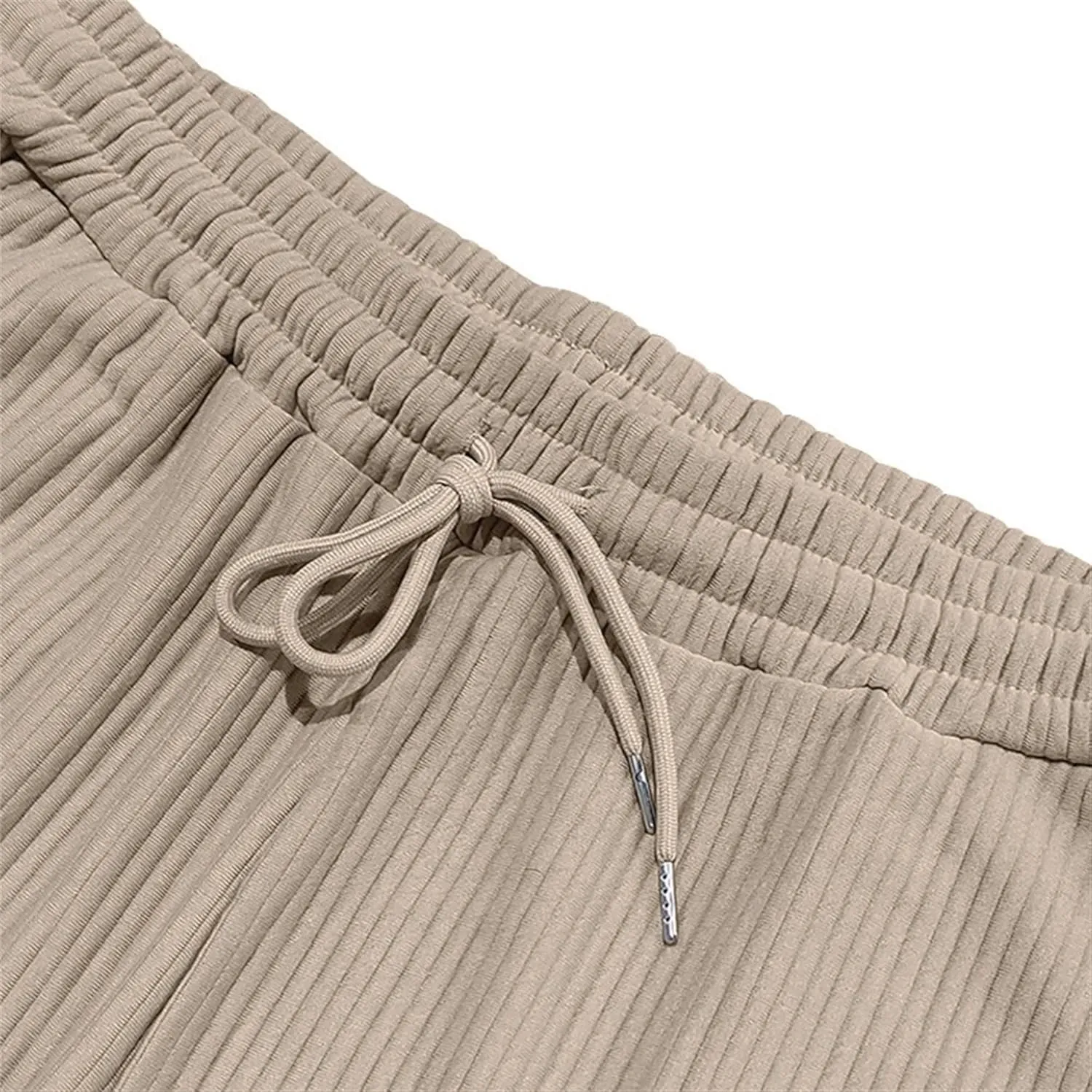 Men's Straight Leg Ribbed Outdoor Pants Casual Solid Textured Trousers Loose Fit Drawstring Comfort Sweatpants