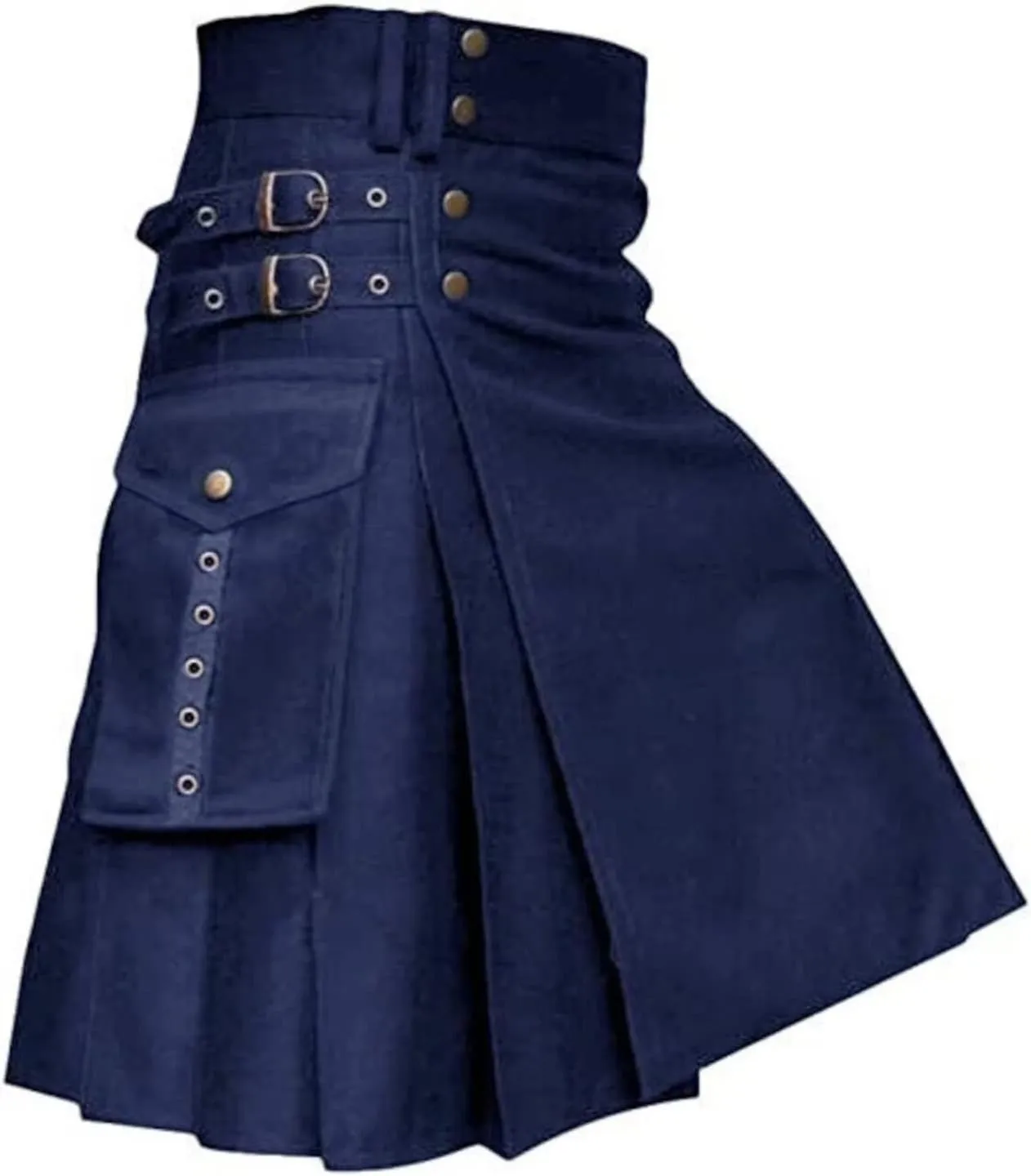 Mens Vintage Scottish Pleated Kilt Irish Highland Hybrid Kilts with Kendo Pocket Retro Medieval Steampunk Utility Skirt