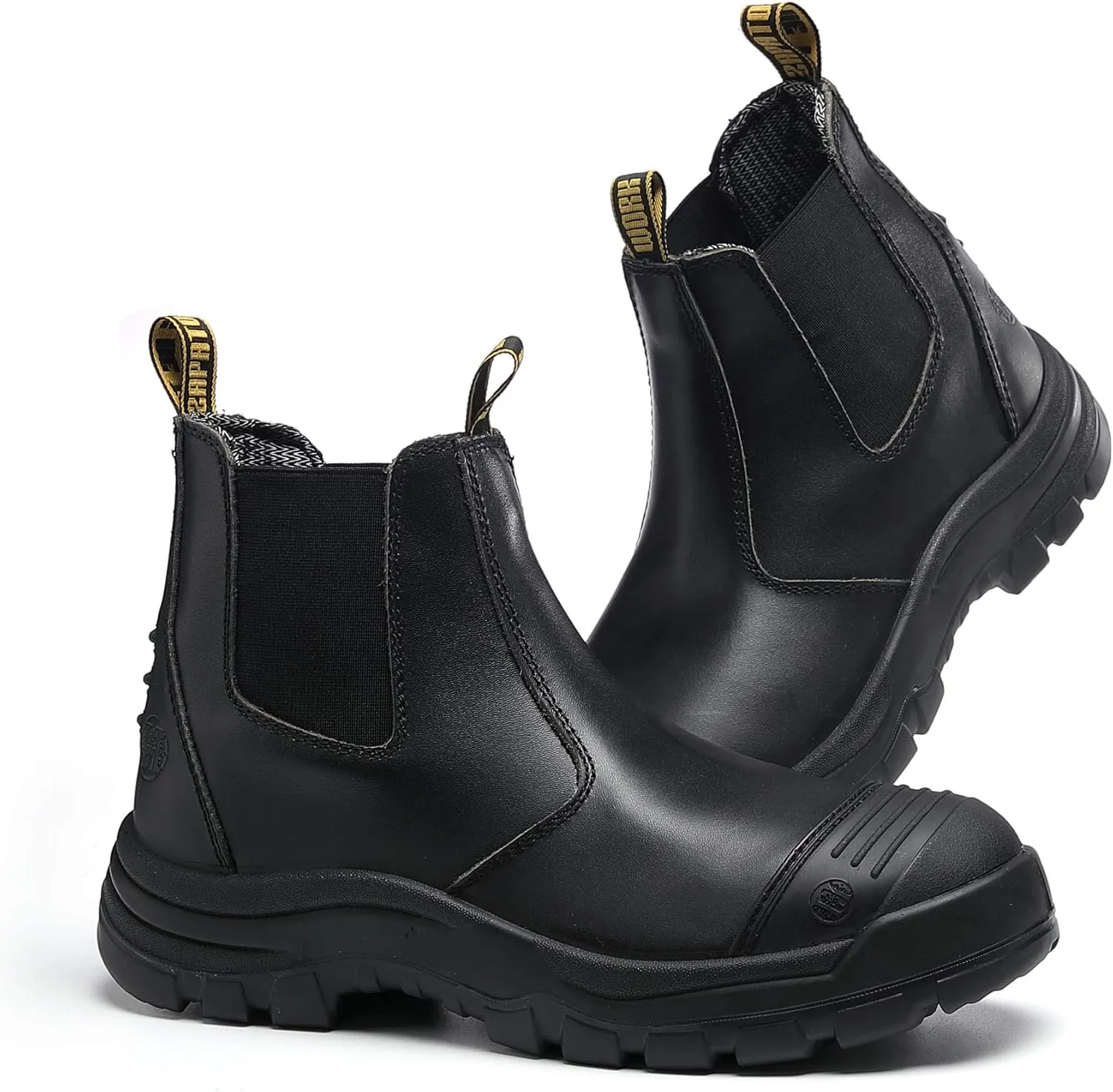 Men's Work Boots Soft Toe Slip On Waterproof Slip Resistant Anti-Puncture Safety Work Shoes,Black,7.5,802