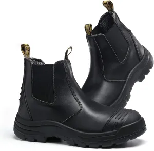 Men's Work Boots Soft Toe Slip On Waterproof Slip Resistant Anti-Puncture Safety Work Shoes,Black,7.5,802