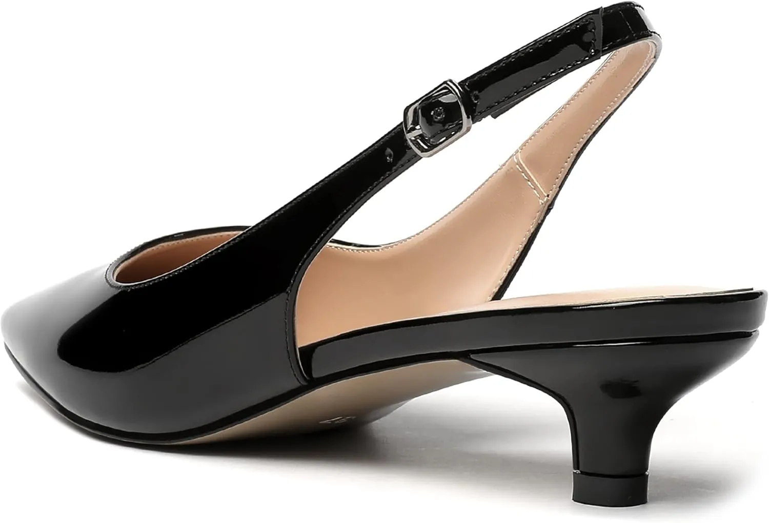 MERRORI Women's Slingback Buckle Patent Square Toe Kitten Low Heel Pumps Business Work Dress Shoes 1.5 Inch