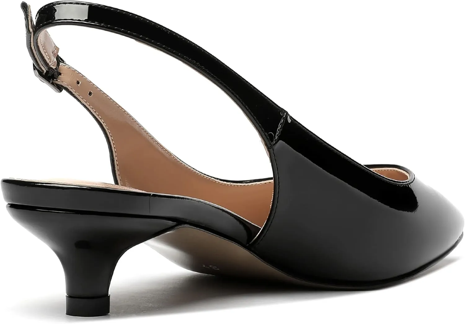 MERRORI Women's Slingback Buckle Patent Square Toe Kitten Low Heel Pumps Business Work Dress Shoes 1.5 Inch
