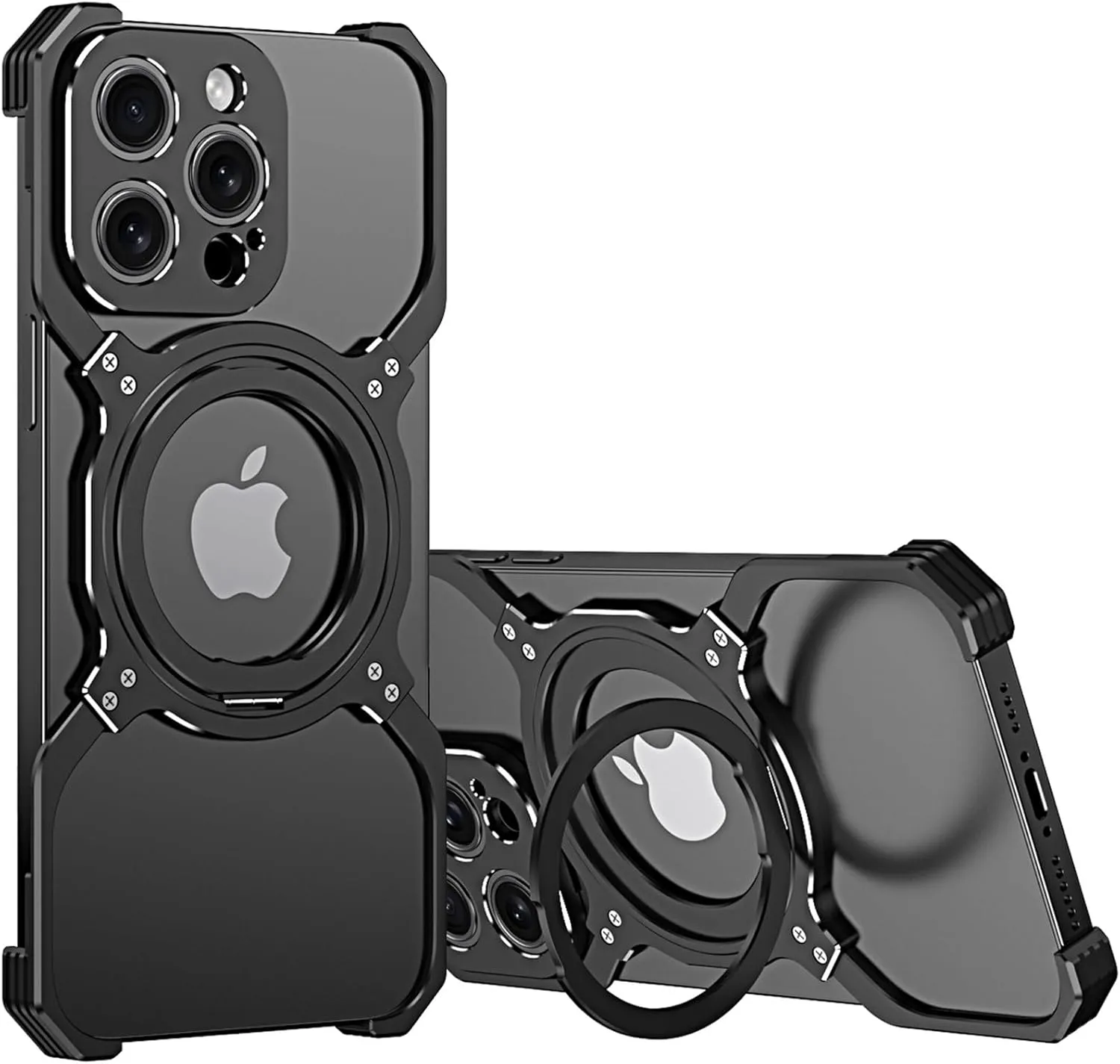 Metal Frameless Case for iPhone 13/13 Pro/13 Pro Max, Military Grade Drop Protection with 360 Rotating Stand, No-Edge Design & Heat Dissipation