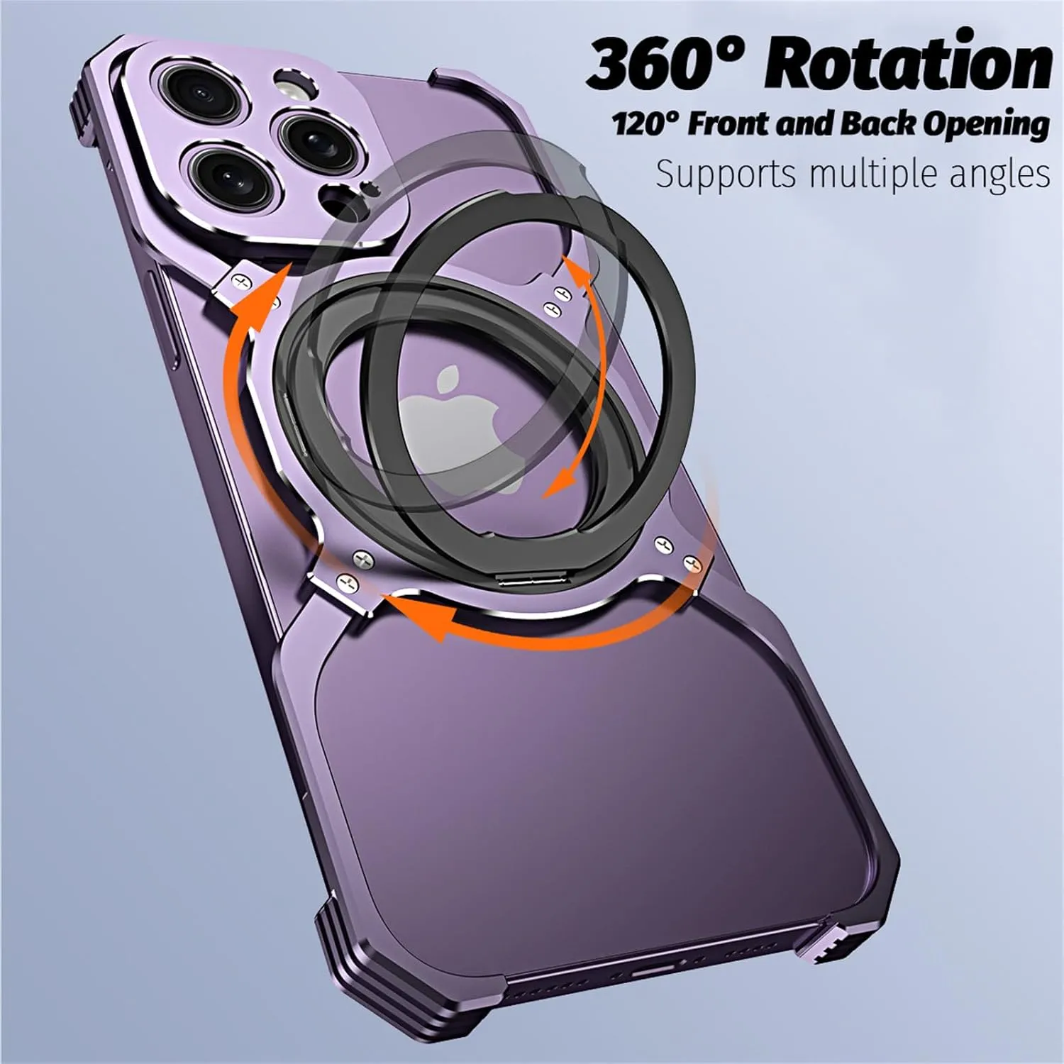 Metal Frameless Case for iPhone 13/13 Pro/13 Pro Max, Military Grade Drop Protection with 360 Rotating Stand, No-Edge Design & Heat Dissipation