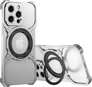 Metal Frameless Case for iPhone 13/13 Pro/13 Pro Max, Military Grade Drop Protection with 360 Rotating Stand, No-Edge Design & Heat Dissipation