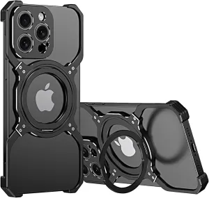 Metal Frameless Case for iPhone 13/13 Pro/13 Pro Max, Military Grade Drop Protection with 360 Rotating Stand, No-Edge Design & Heat Dissipation