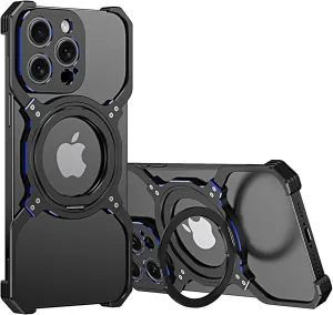 Metal Frameless Case for iPhone 13/13 Pro/13 Pro Max, Military Grade Drop Protection with 360 Rotating Stand, No-Edge Design & Heat Dissipation
