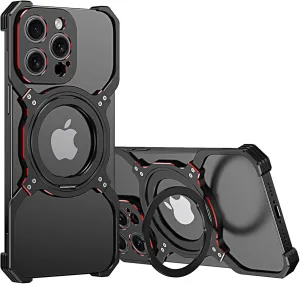 Metal Frameless Case for iPhone 13/13 Pro/13 Pro Max, Military Grade Drop Protection with 360 Rotating Stand, No-Edge Design & Heat Dissipation