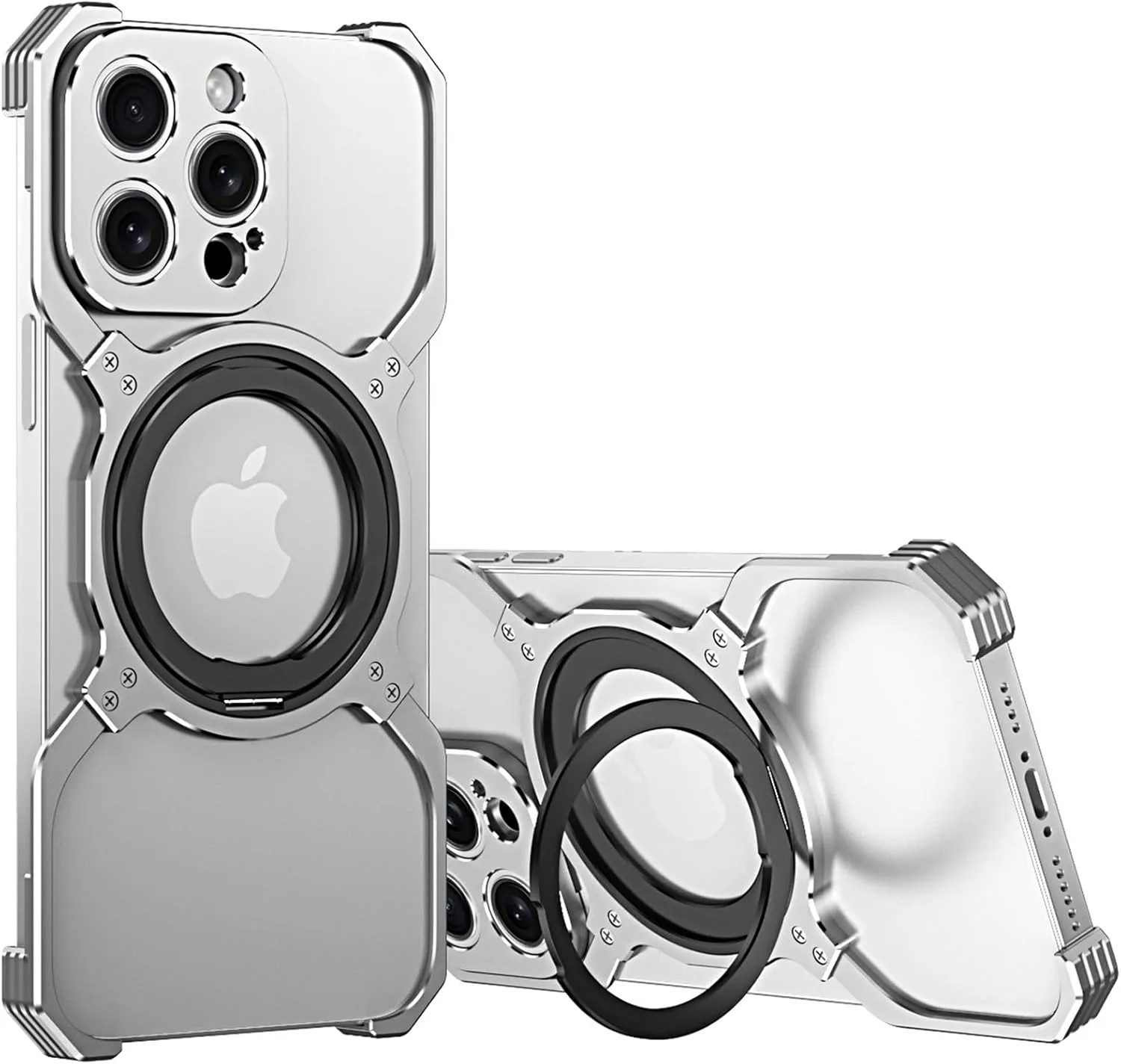 Metal Frameless Case for iPhone 13/13 Pro/13 Pro Max, Military Grade Drop Protection with 360 Rotating Stand, No-Edge Design & Heat Dissipation